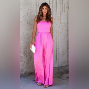 SATIN WIDE LEG JUMPSUIT - PINK